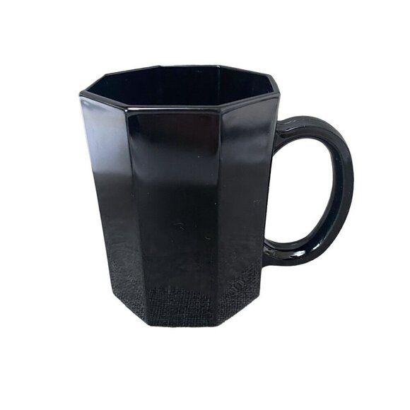 ARCOROC Mugs Set of 2 Black Glass Made in France Modern Octagonal - Picture 3 of 9